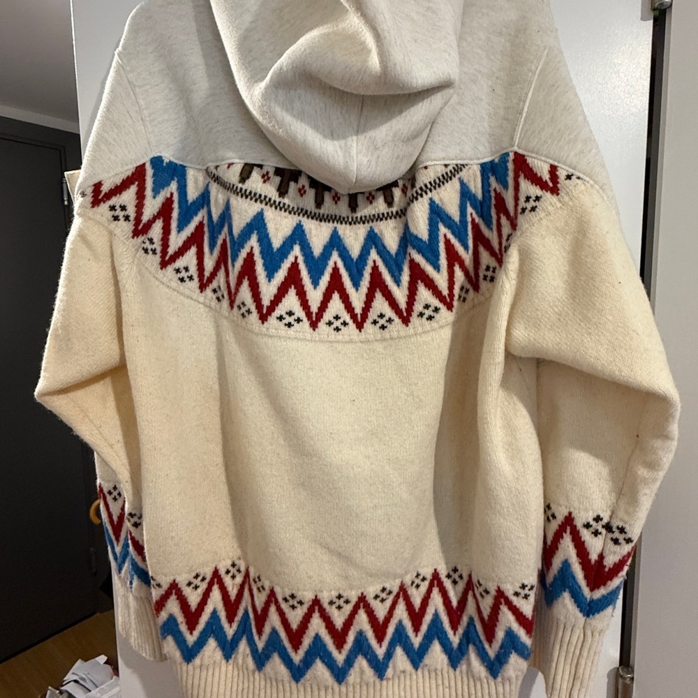 Sacai Cream and Red Hoodie with Nordic Pattern